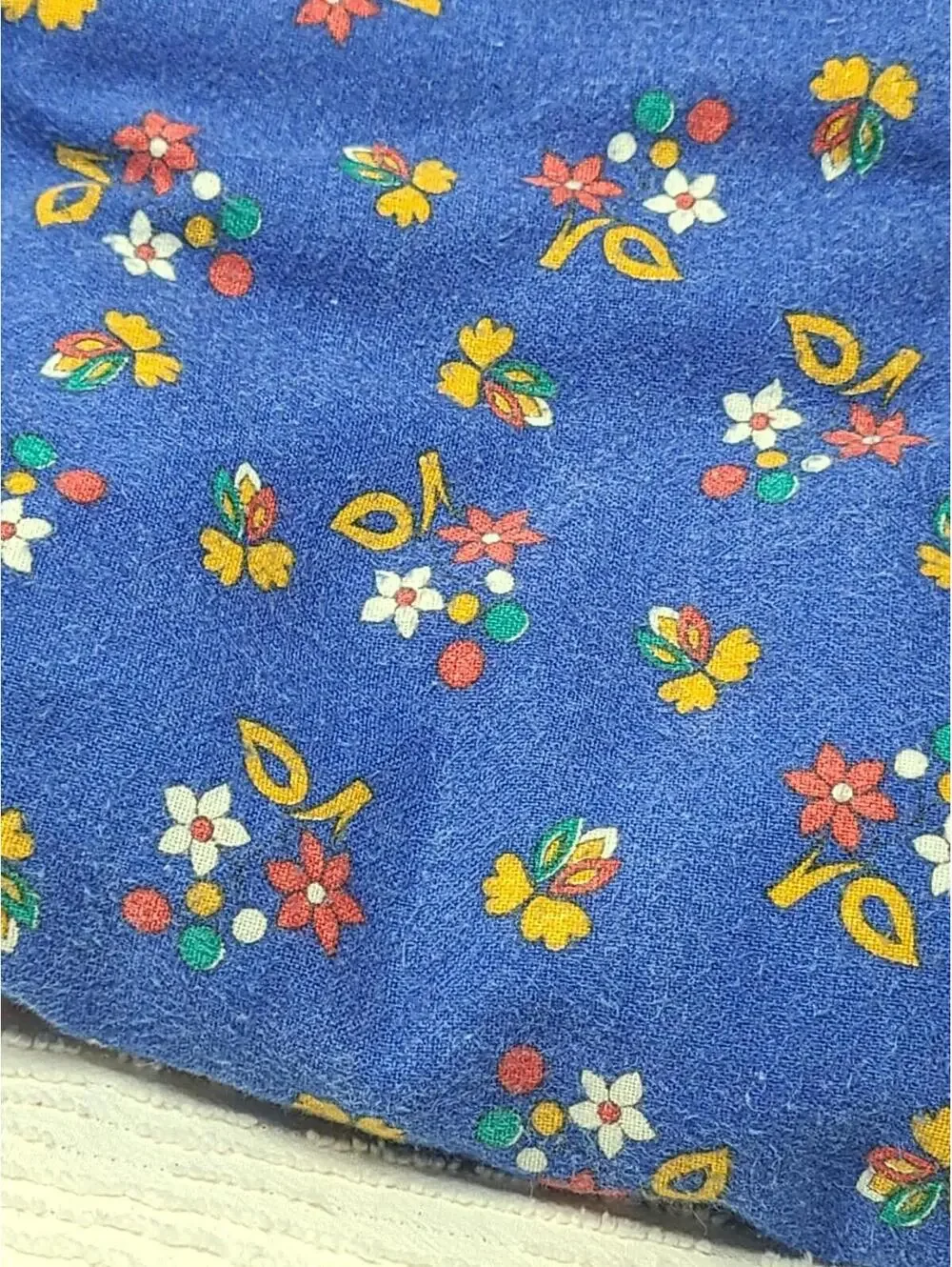Vtg 80s Sweet Dreams Bedsheet Cotton Flannel Blue Floral Calico Full Size 89x82